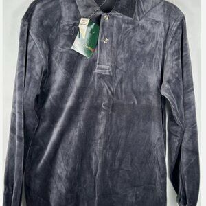 NWT Vtg Hill & Archer Gray Velour Long Sleeve Polo Shirt Mens M Montgomery Ward